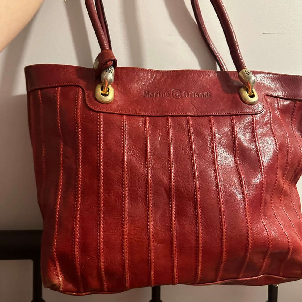 Marino Orlandi Satchel Bag. Red Genuine Leather. Made Italy